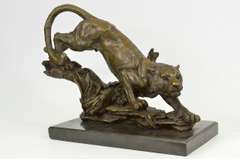 African Tiger Bronze Sculpture