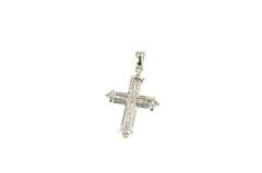 10K White Gold Baguette & Round Diamond Cross Christian Pendant