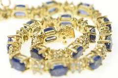 14K Yellow Gold Natural Sapphire Diamond Statement Tennis Bracelet