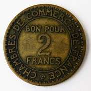1922 French 2 Franc Commerce Industrie Token