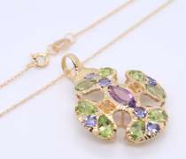 Handsome Yellow Gold Multi Gemstone Cross Pendant on Chain