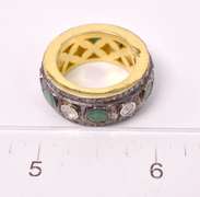 Elegant 0.85CTW Diamond & Natural Emerald Ring in Gold Plated Sterling Silver