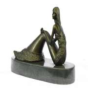 Nude Sexy Mermaid Bronze Marble Base Figurine Mythical Art Decor