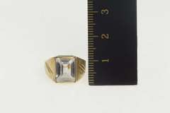 14K Yellow Gold Retro Emerald Cut CZ Grooved Graduated Ring