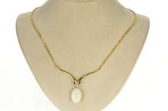 14K Yellow Gold Natural Opal Diamond Chevron Statement Necklace