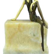 Nude Sexy Girl Sitting on Marble Base Bronze Statue