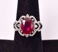 Mesmerizing 4.32CTS Ruby & 0.18CTW Diamond Ring in Sterling Silver