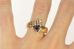 10K Yellow Gold 0.90 Ctw Trillion Amethyst Diamond Bypass Ring