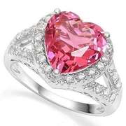 3.48 CARAT CREATED IMERPIAL PINK TOPAZ & DIAMOND 925 STERLING SILVER RING