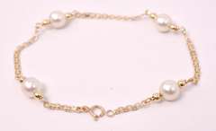 Brilliant Pearl and Link Bracelet in 14K Yellow Gold