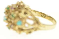 14K Yellow Gold Retro Emerald Ruby Turquoise Domed Cocktail Ring