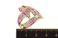 14K Yellow Gold Ruby Diamond Classic Curvy Heart Pendant