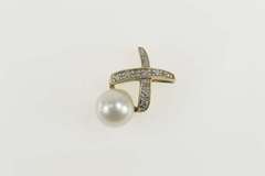 10K Yellow Gold Diamond Pearl X Criss Cross Statement Pendant