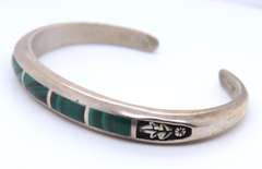 Vintage Sterling Silver Malachite Cuff Bangle