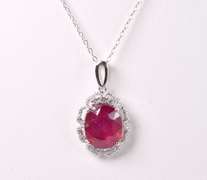 Stunning 7.55CTS Ruby & 0.27CTW Diamond Pendant Necklace in Sterling Silver