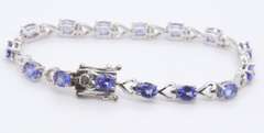 Sterling Silver Tanzanite Tennis Bracelet with Matching Pendant