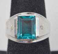 Blue Rectangle Sterling Silver Gemstone Ring