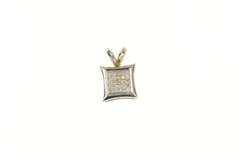 10K White Gold Pave Squared Diamond Cluster Curved Pendant