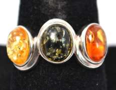 Triple Gemstone Sterling Silver Ring