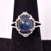 Gorgeous 6.65CTS Cabochon Cut Star Sapphire & 0.09CTW Diamond Ring in Sterling Silver
