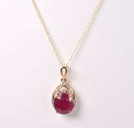 Beautiful 7.78CTS Natural Ruby & 0.18CTW Diamond Pendant Necklace in Gold Plated Sterling Silver