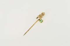 18K Yellow Gold Emerald Inca Peruvian Natural Emerald Stick Pin
