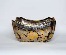 Large Decorative Hand Painted Ceramic Bowl With Texture and Floral Pattern