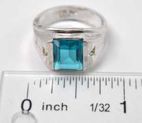 Blue Rectangle Sterling Silver Gemstone Ring