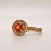 14kt Gold, Orange Garnet, & Diamond Halo Ring