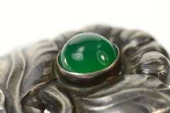 Sterling Silver Georg Jensen Green Agate Ornate Leaf 71 Pin/Brooch