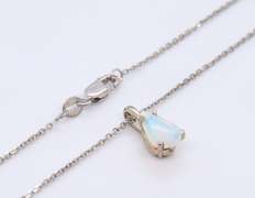 Stunning White Gold Pear opal Pendant on Chain