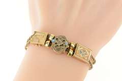 14K Yellow Gold Victorian Turquoise Etched Slide Charm Bracelet