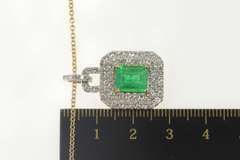 18K Yellow Gold 3.20 Ctw Very Fine Natural Emerald Diamond Necklace