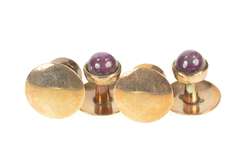 14K Yellow Gold Men's Natural Star Ruby Cabochon Tuxedo Shirt Studs