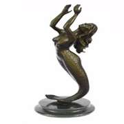 Mermaid Bronze Statue on Marble Base Sculpture