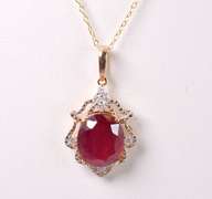 Lovely 9.52CTS Ruby & 0.33CTW Diamond Pendant Necklace in Gold Plated Sterling Silver