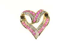 14K Yellow Gold Ruby Diamond Classic Curvy Heart Pendant