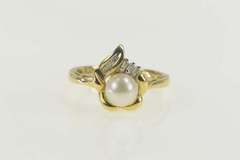 14K Yellow Gold Pearl Diamond Cluster Accent Engagement Ring