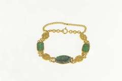 24K Yellow Gold Ornate Carved Chinese Jade Flower Bracelet