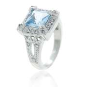 Sterling Silver 3.35ct. Blue Topaz and CZ Square Ring