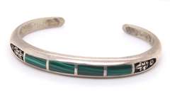 Vintage Sterling Silver Malachite Cuff Bangle