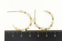 10K Yellow Gold Classic Pearl Beaded Semi Hoop Earrings