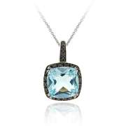 Sterling Silver 1/4 CT. TDW Black Diamond & 7.55 CT. TGW Blue Topaz Pendant