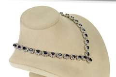 14K White Gold 36.12 Ctw Natural Sapphire Diamond Halo Necklace