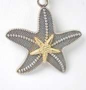Sterling Silver Stippled Starfish With Gold-Tone Centerpiece On Sterling Silver Chain