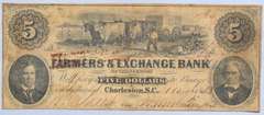 $5 Farmers & Exchange Bank Charleston SC Aug 1 1853 Note