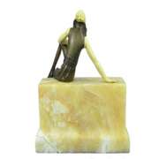 Nude Sexy Girl Sitting on Marble Base Bronze Statue