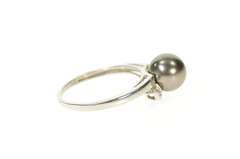 14K White Gold Art Deco Diamond Black Pearl Inset Bypass Ring