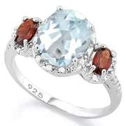 1.52 CT AQUAMARINE & 2/3 CT GARNET 925 STERLING SILVER RING