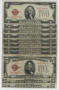 Scarce lot of 11 Series of 1928 $2 & $5 Red Seal STAR notes